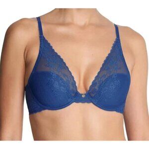 Natori Cherry Blossom Blue Lace Underwire Bra 32C Adjustable Straps New With Tag